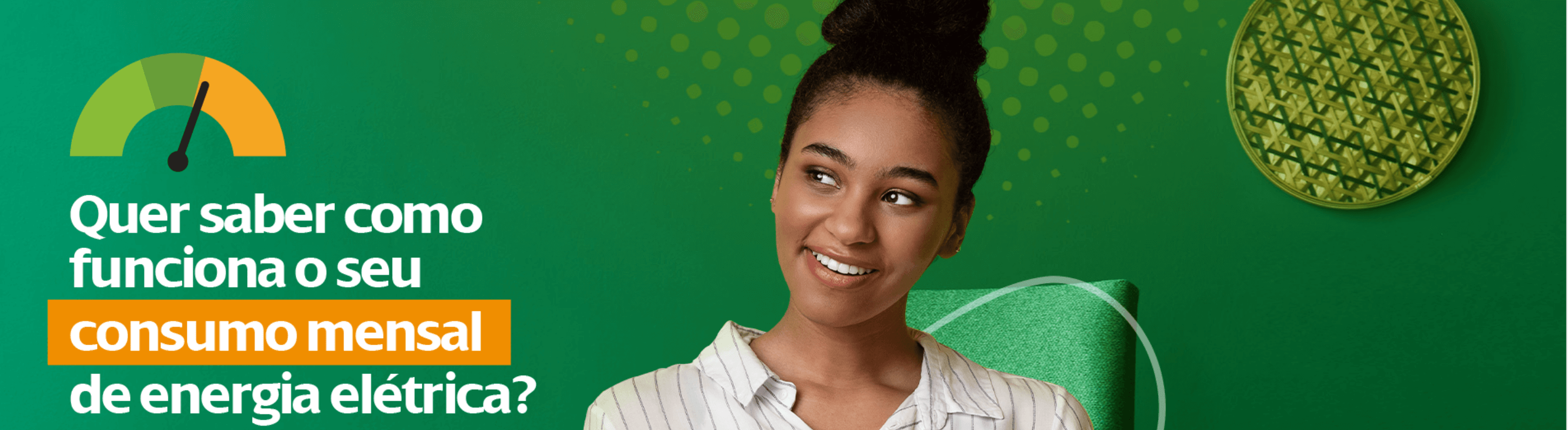 Banner com fundo verde, uma mulher negra como modelo e um texto com a fonte na cor branca