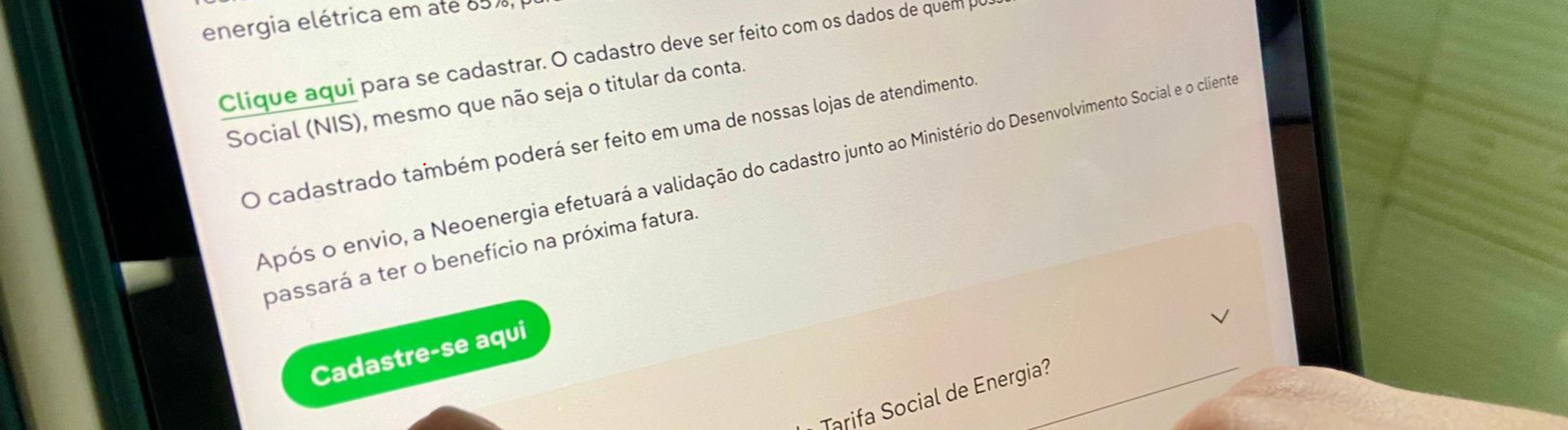 Imagem da home page do site da Neoenergia