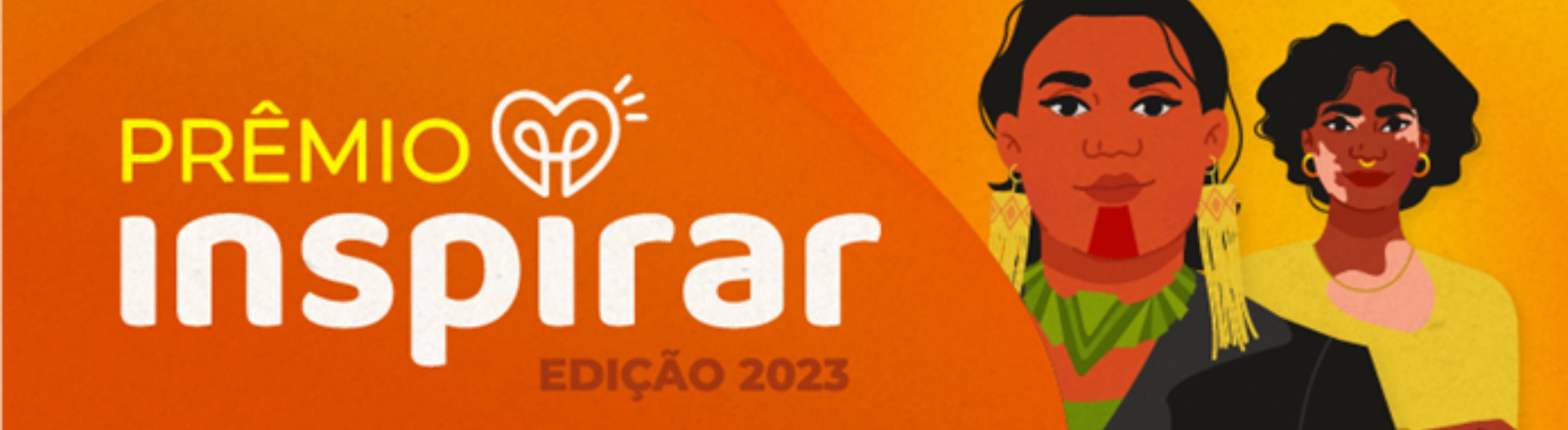 Banner do Prêmio Inspirar Edição 2023 com com ilustração de duas mulheres