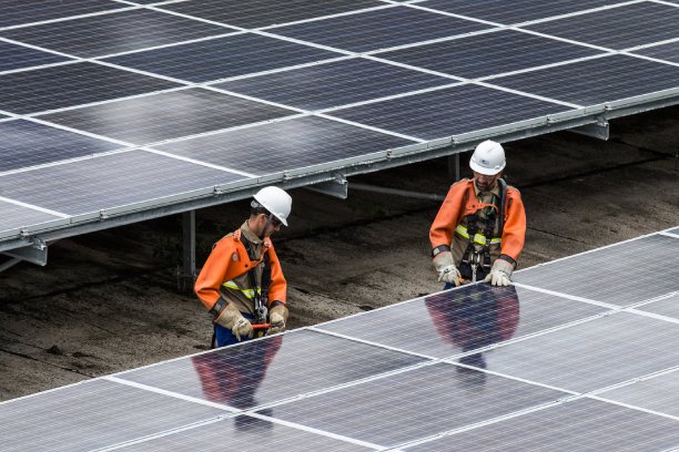 Instalação de placas fotovoltaicas em um parque gerador