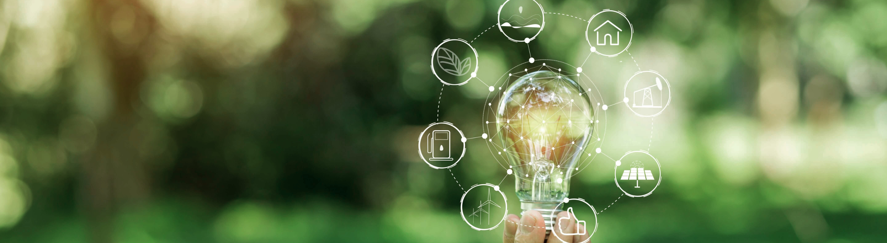 lâmpada com ícones ligados a energia sustentável