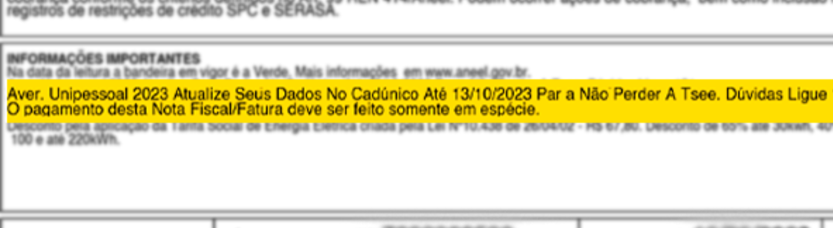 aviso sobre atualização cadastral dos clientes da Neoenergia